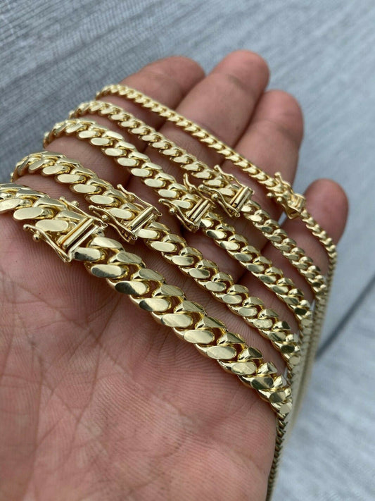 Italiano Silver, Inc Mens Solid 14k Yellow Gold Miami Cuban Link Chain Or Bracelet Box Lock Necklace