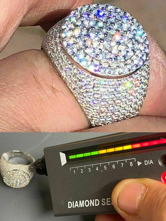 Italiano Silver, Inc Mens Solid 925 Silver MOISSANITE Pass Diamond Tester Cluster Pinky RING Hip Hop