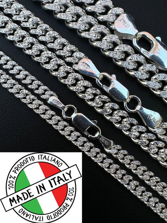 Italiano Silver, Inc. Miami Cuban Chain Diamond Cut Real 925 Sterling Silver Bracelet Necklace 3-7mm