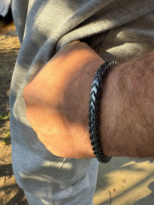 Italiano Silver, Inc. Modern Black Franco Link Bracelet W. Box Lock - Black Rhodium Over 925 Sterling Silver - 7"-9" - 6mm