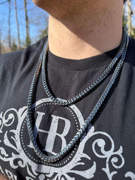 Italiano Silver, Inc. Modern Black Franco Link Chain Necklace W. Box Lock - Black Rhodium Over 925 Sterling Silver - 18"-30" - 6mm