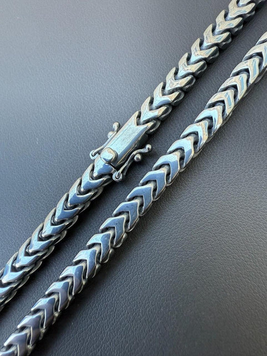 Italiano Silver, Inc. Modern Black Franco Link Chain Necklace W. Box Lock - Black Rhodium Over 925 Sterling Silver - 18"-30" - 6mm