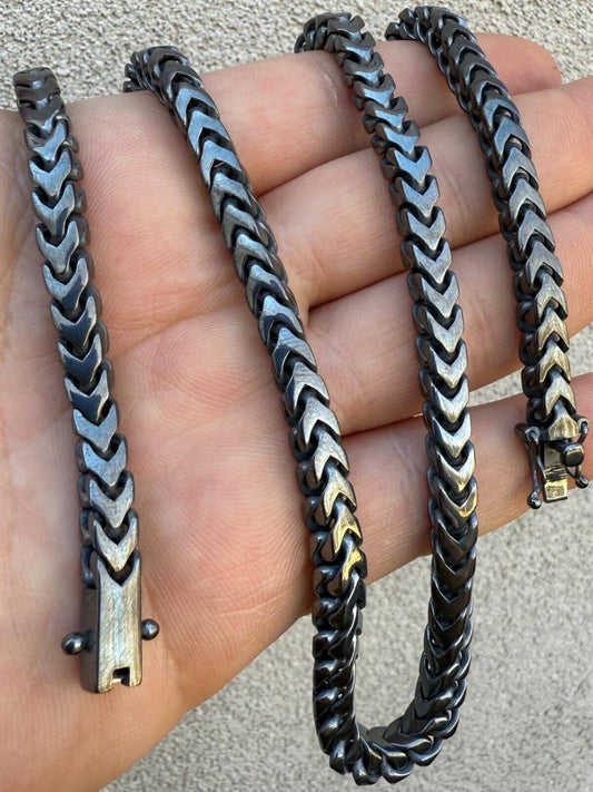 Italiano Silver, Inc. Modern Black Franco Link Chain Necklace W. Box Lock - Black Rhodium Over 925 Sterling Silver - 18"-30" - 6mm