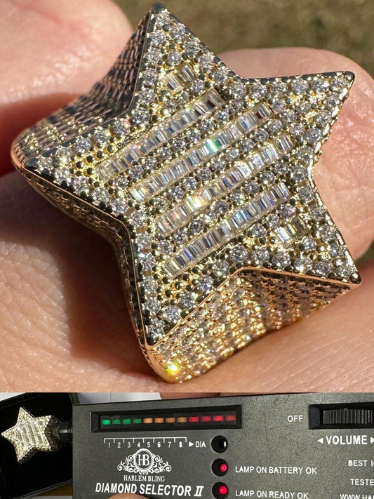 Italiano Silver, Inc. MOISSANITE 14k Gold & 925 Silver Iced Baguette Star Ring MOISSANITE Diamond Test