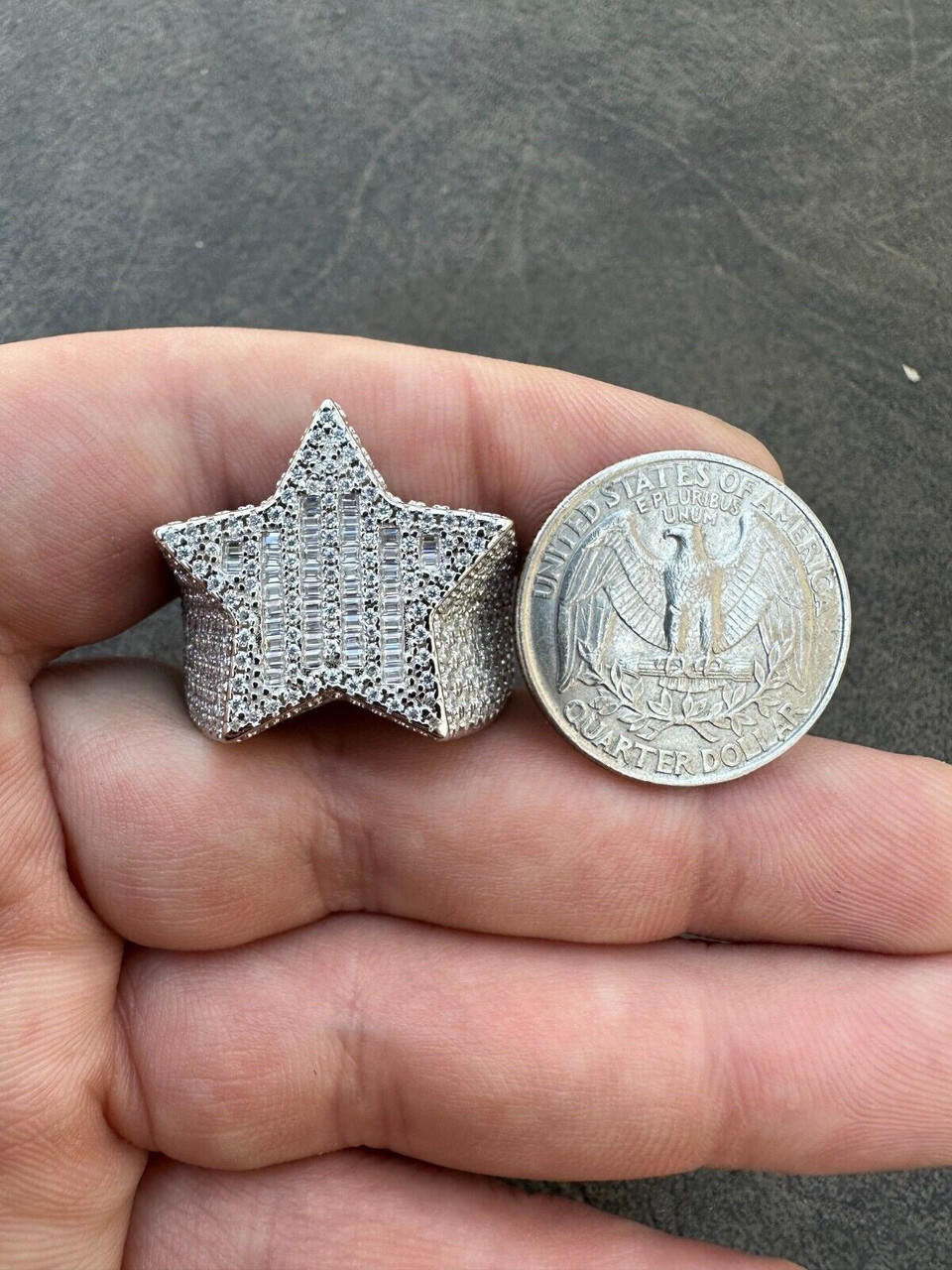 Italiano Silver, Inc. MOISSANITE Real 925 Silver Iced Baguette Star Ring MOISSANITE Pass Diamond Test