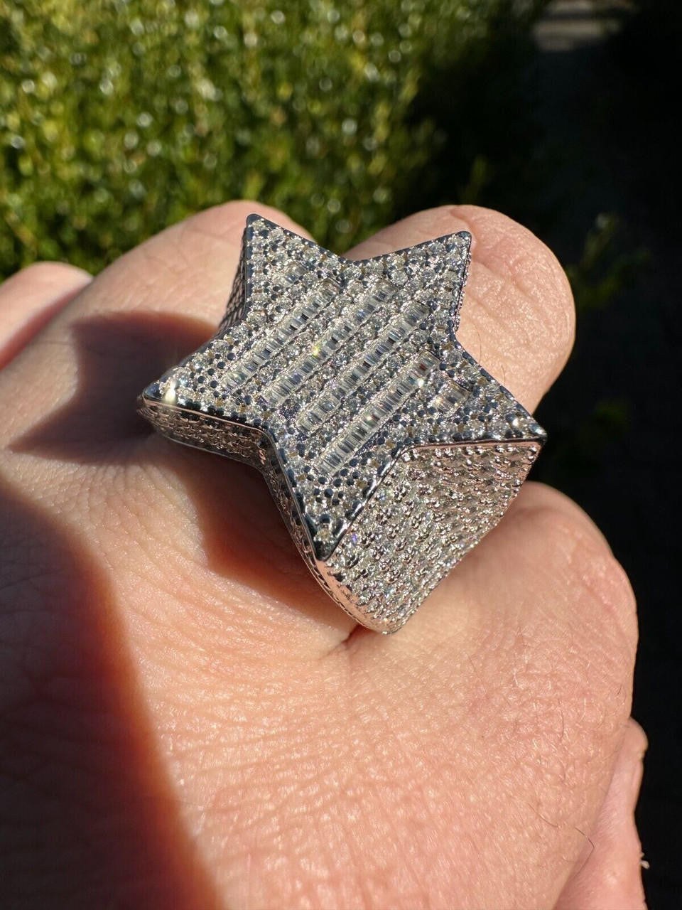 Italiano Silver, Inc. MOISSANITE Real 925 Silver Iced Baguette Star Ring MOISSANITE Pass Diamond Test