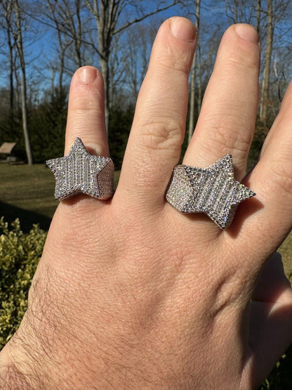 Italiano Silver, Inc. MOISSANITE Real 925 Silver Iced Baguette Star Ring MOISSANITE Pass Diamond Test