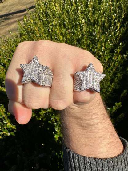 Italiano Silver, Inc. MOISSANITE Real 925 Silver Iced Baguette Star Ring MOISSANITE Pass Diamond Test