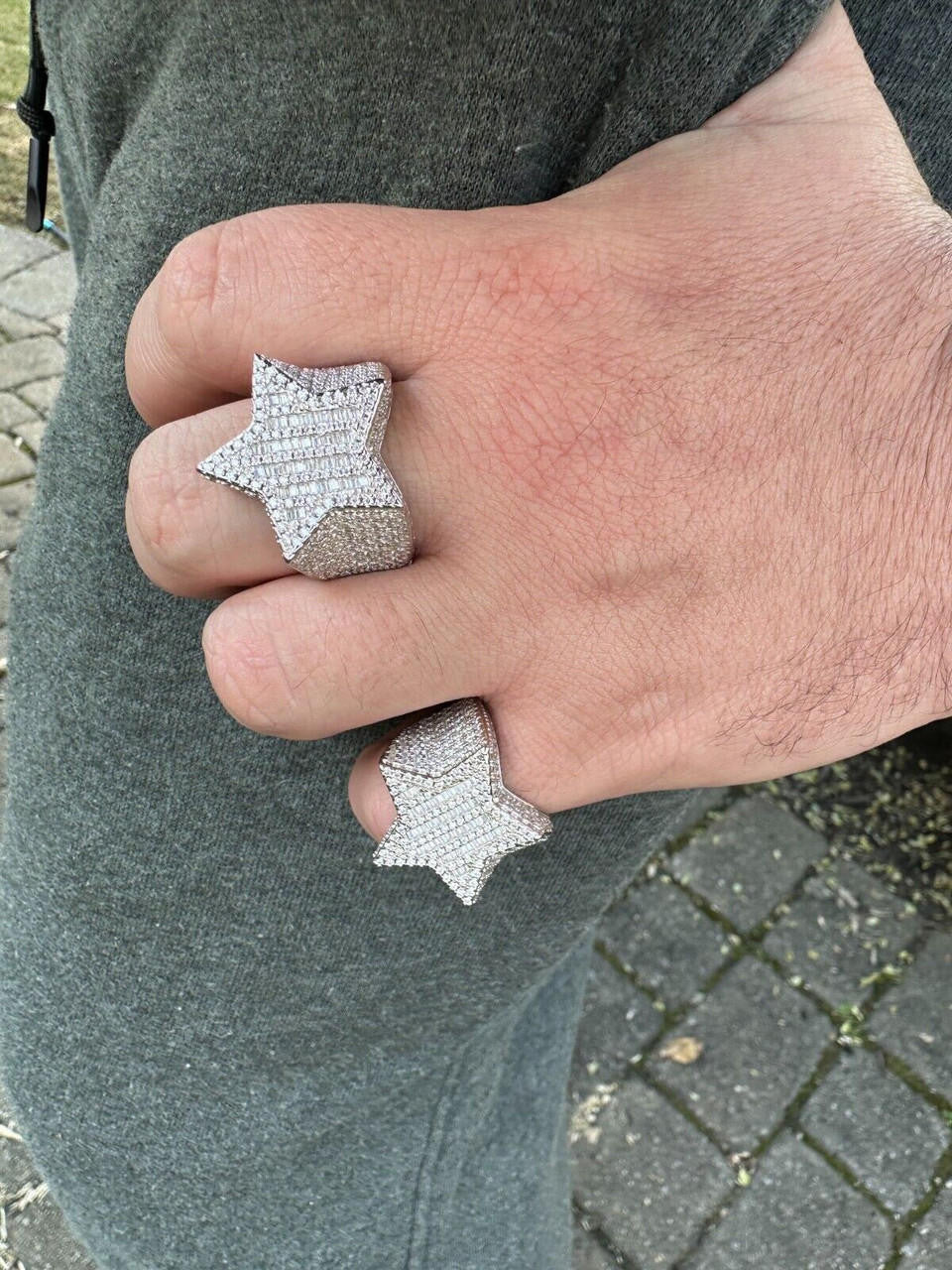 Italiano Silver, Inc. MOISSANITE Real 925 Silver Iced Baguette Star Ring MOISSANITE Pass Diamond Test
