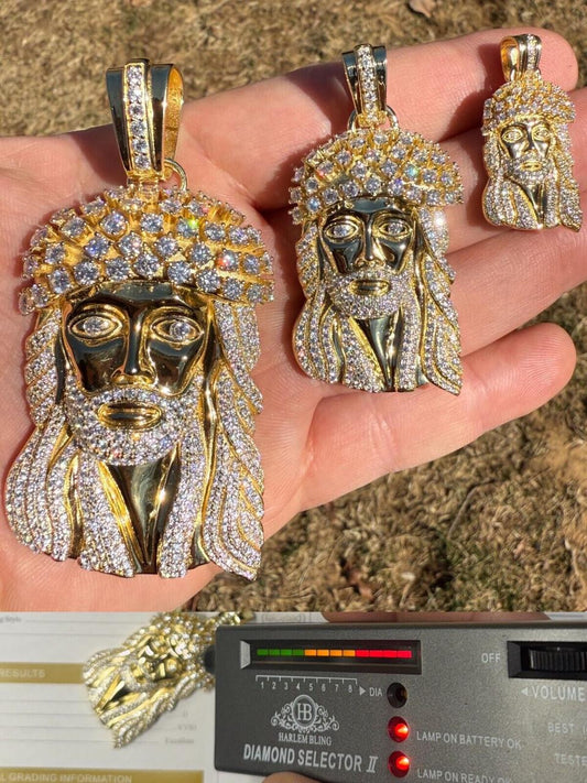 Italiano Silver, Inc. MOISSANITE Tito Biggie Smalls Kufi Jesus Piece Pendant - 14k Gold Vermeil 925 Silver - 3 Sizes 1"-2.5"