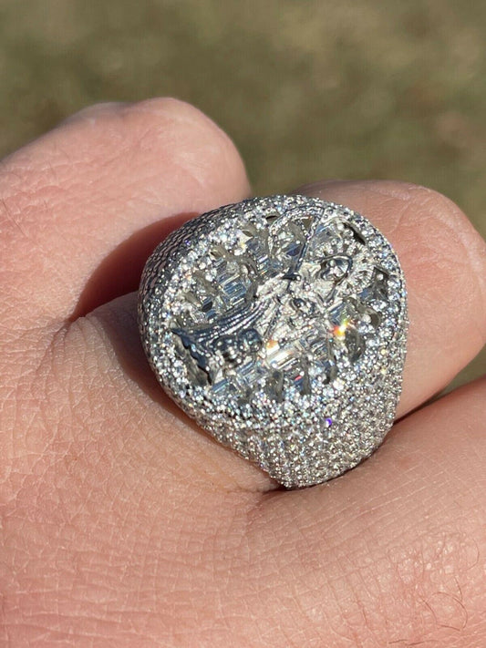 Italiano Silver, Inc Real 925 Silver Baguette Diamond Grim Reaper Santa Muerte Iced Mens Hip Hop Ring