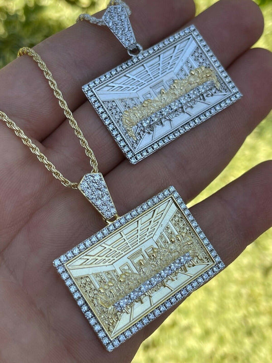Italiano Silver, Inc Real Solid 925 Silver and Gold Iced Mens Jesus Last Supper Pendant Italy Necklace