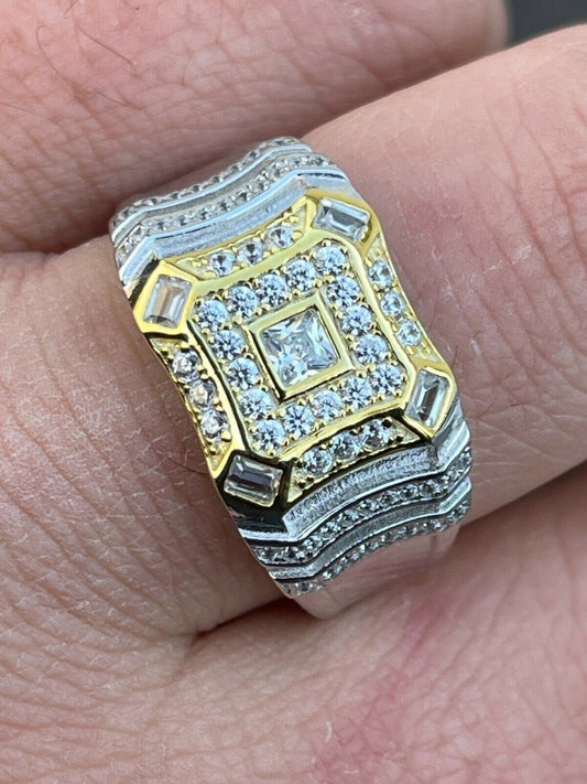 Italiano Silver, Inc Real Solid 925 Silver Diamond Iced Baguette Mens RING Size 6 7 8 9 10 11 12 13