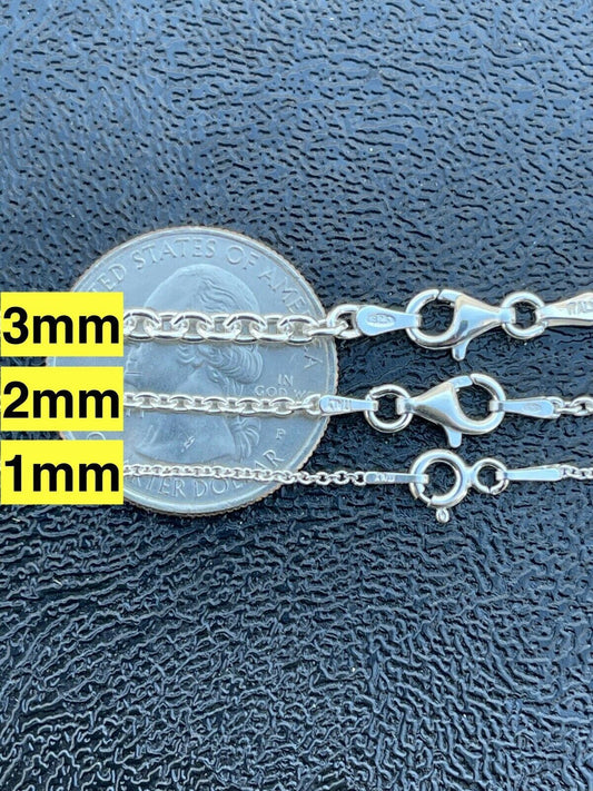 Italiano Silver, Inc Real Solid 925 Sterling Silver Anchor Cable Chain Rolo Necklace 1mm - 3mm ITALY