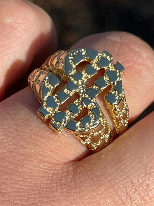 Italiano Silver, Inc Real Solid 925 Sterling Silver and 14k Gold Mens Hip Hop Nugget Dollar Sign dollar Ring
