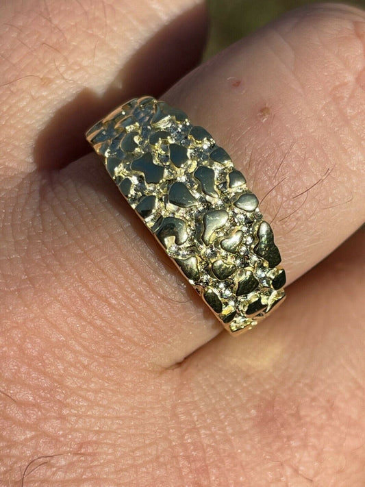 Italiano Silver, Inc REAL Solid 925 Sterling Silver and 14k Gold Nugget Band Plain Pinky Or Ring Finger