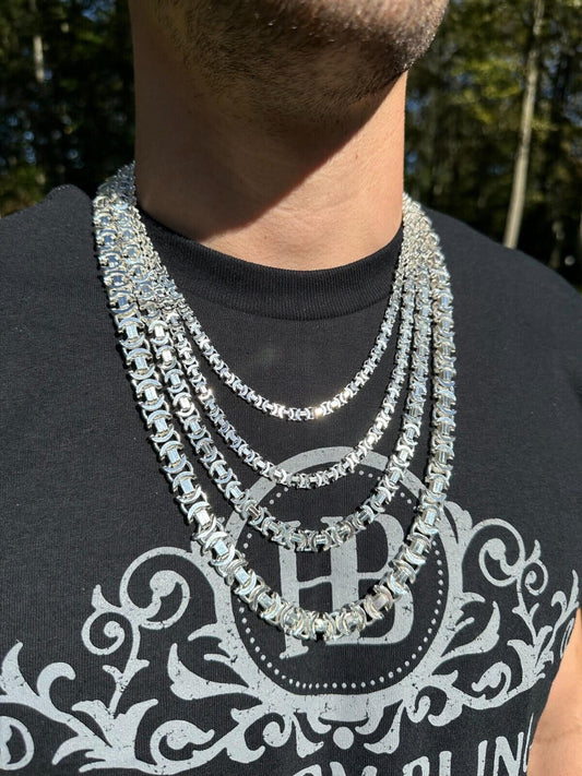 Italiano Silver, Inc. Real Solid 925 Sterling Silver Flat Byzantine Chain Mens Necklace Or Bracelet