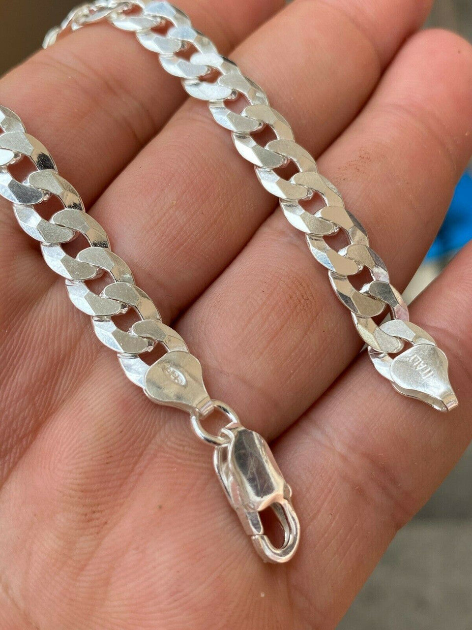 Italiano Silver, Inc Real Solid 925 Sterling Silver Flat Curb Cuban Link Bracelet 3-10mm ITALY MADE