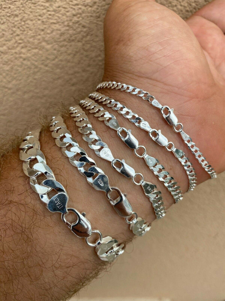 Italiano Silver, Inc Real Solid 925 Sterling Silver Flat Curb Cuban Link Bracelet 3-10mm ITALY MADE