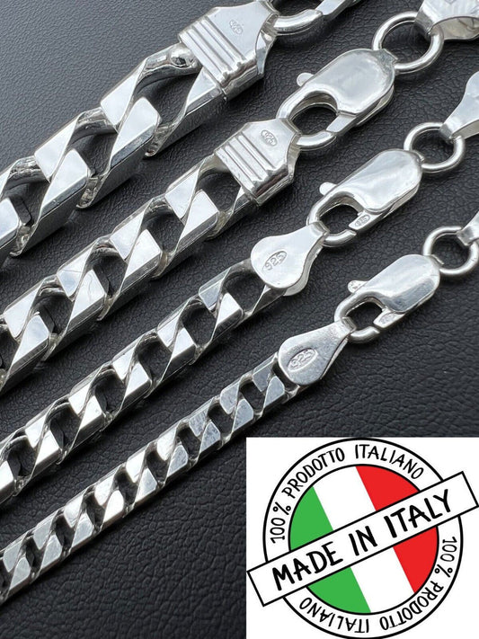 Italiano Silver, Inc Real Solid 925 Sterling Silver SQUARE Miami Cuban Chain Necklace / Bracelet Curb