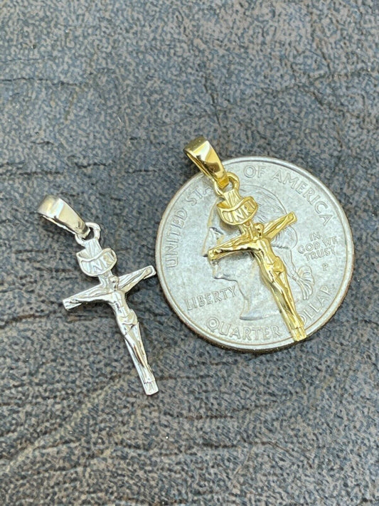Italiano Silver, Inc Small 0.75 925 Sterling Silver Plain Gold Cross Jesus Crucifix Pendant Necklace