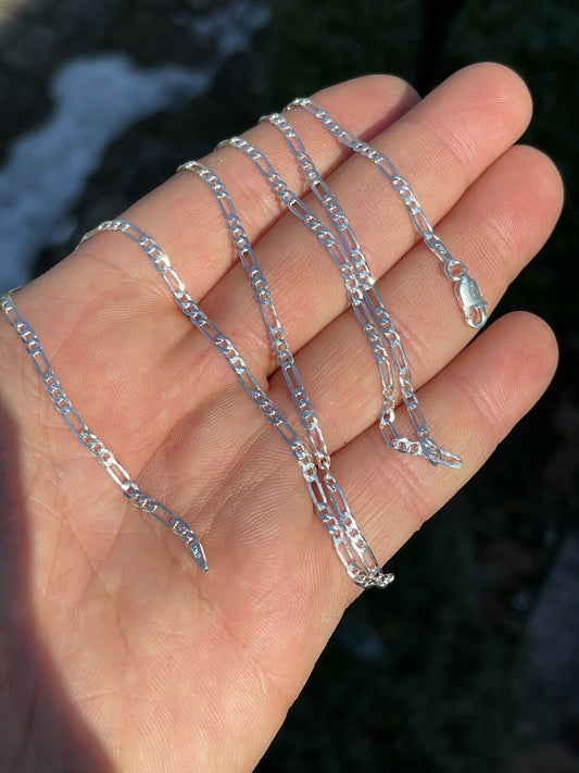 Italiano Silver, Inc Solid 925 Sterling Silver Figaro Chain Necklace Mens Ladies 2.5mm ITALY 16-30