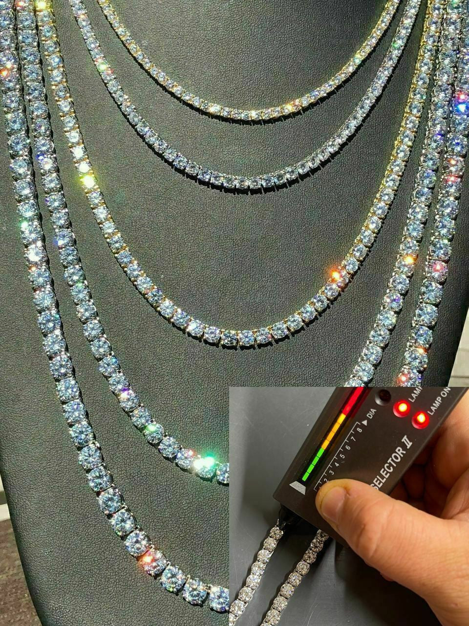 Italiano Silver, Inc Tennis Chain Real Single Row ICED Necklace MOISSANITE PASSES DIAMOND TEST 3-7mm