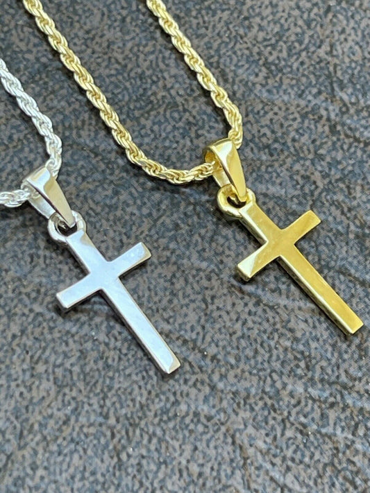 Italiano Silver, Inc Tiny Ladies 0.5 Plain Cross Pendant Solid 925 Sterling Silver 14k Gold Necklace