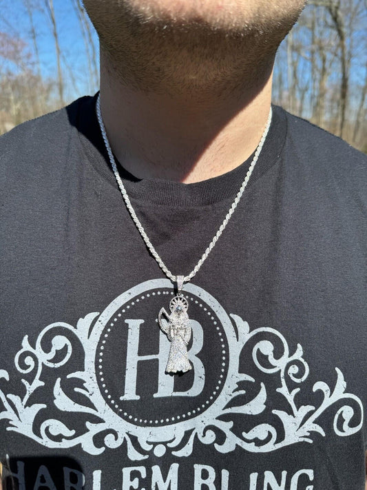 Large MOISSANITE Real 925 Silver / Gold Santa Muerte Grim Reaper Death Pendant