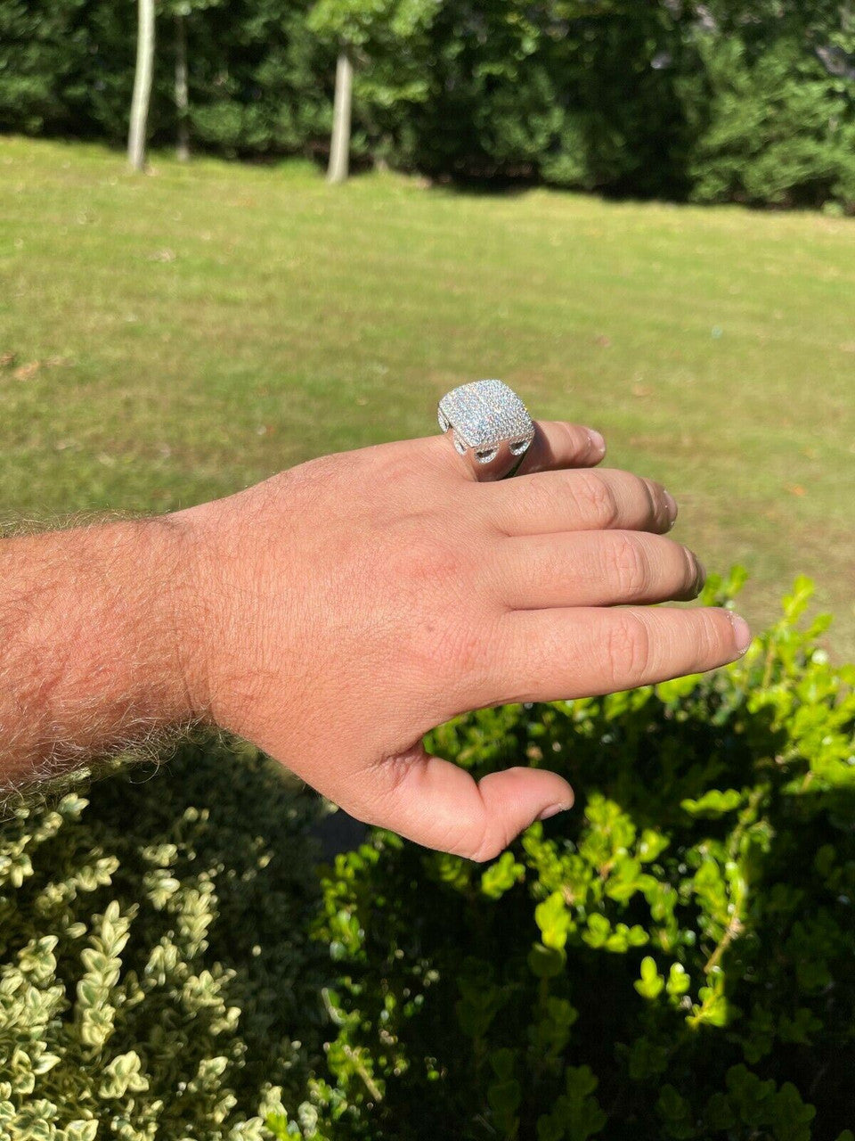 Men Real Solid 925 Sterling Silver Hip Hop Ring Big Iced Diamond Huge 23mm Pinky