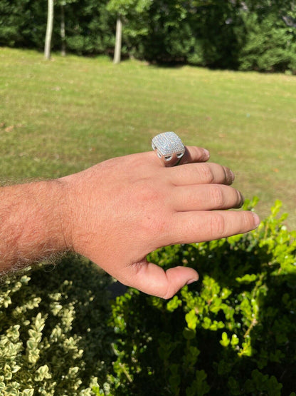 Men Real Solid 925 Sterling Silver Hip Hop Ring Big Iced Diamond Huge 23mm Pinky