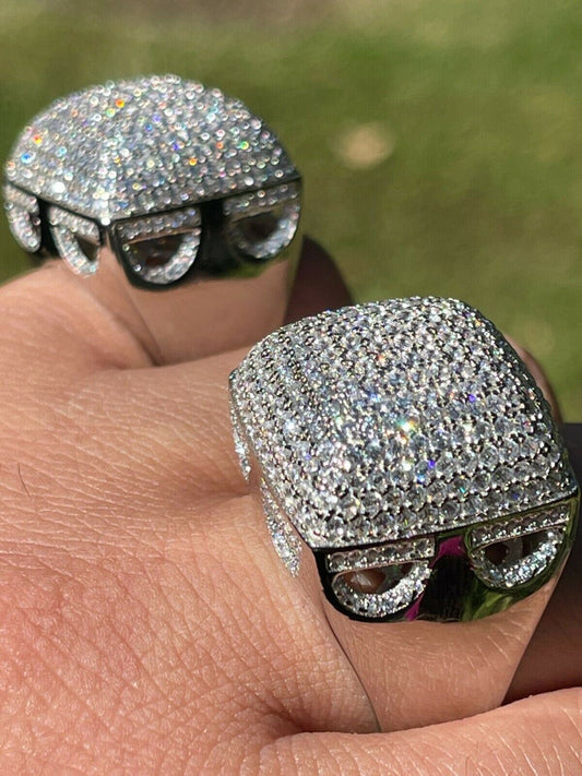 Men Real Solid 925 Sterling Silver Hip Hop Ring Big Iced Diamond Huge 23mm Pinky
