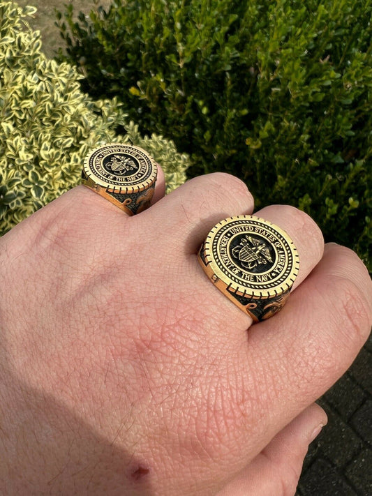 Mens 14k Gold Vermeil 925 Sterling Silver US Navy Military Sailor Army Ring 7-13