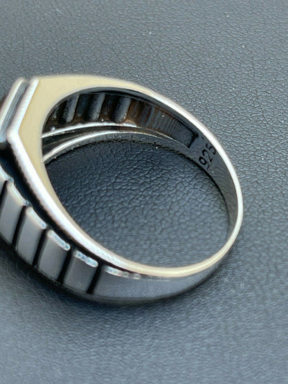 Mens Plain Real 925 Sterling Silver Blue Sapphire Stone Ring Size 7 8 9 10 11 12