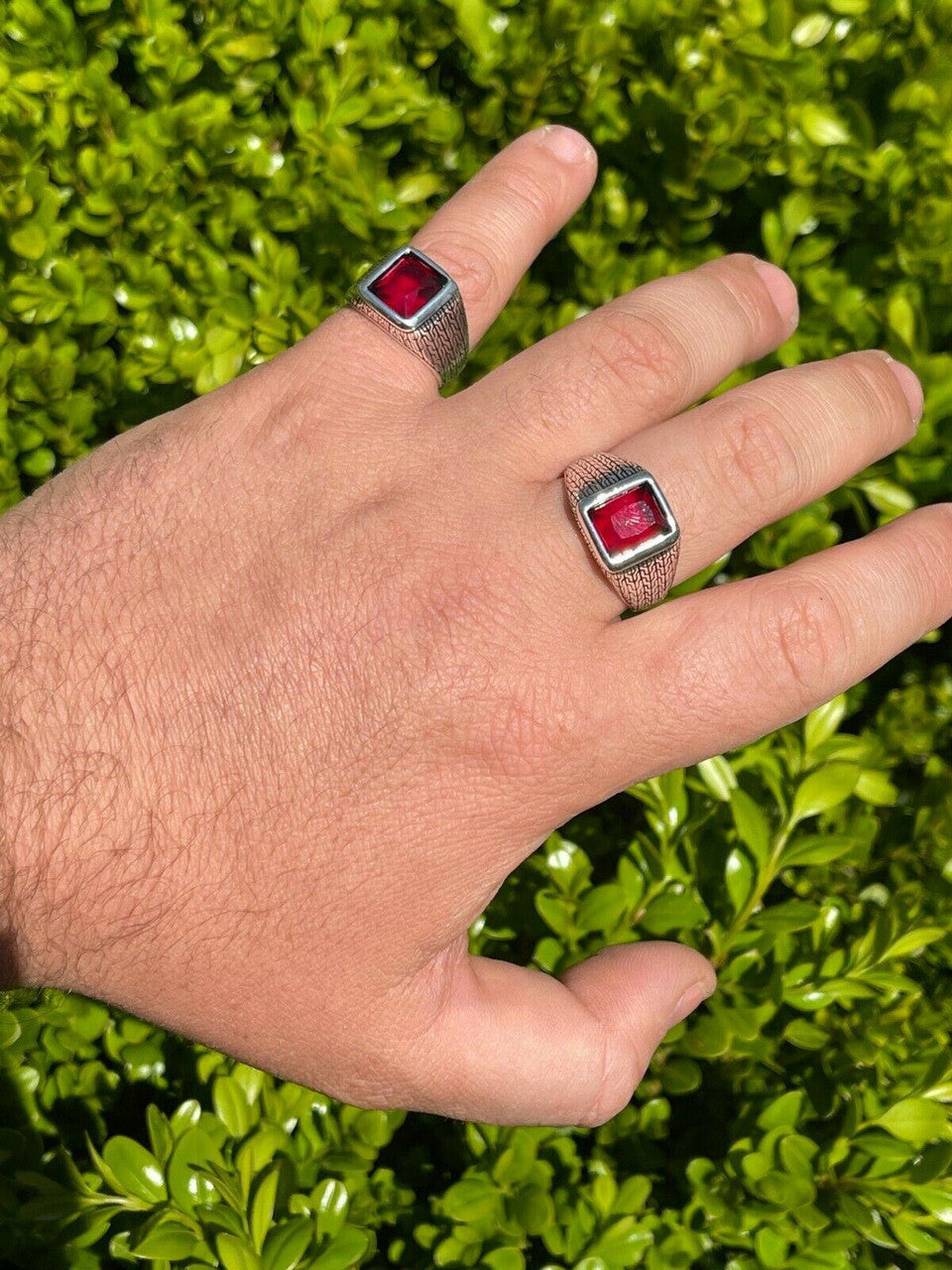 Mens Plain Real 925 Sterling Silver Ruby Red Stone Ring Size 7 8 9 10 11 12 13