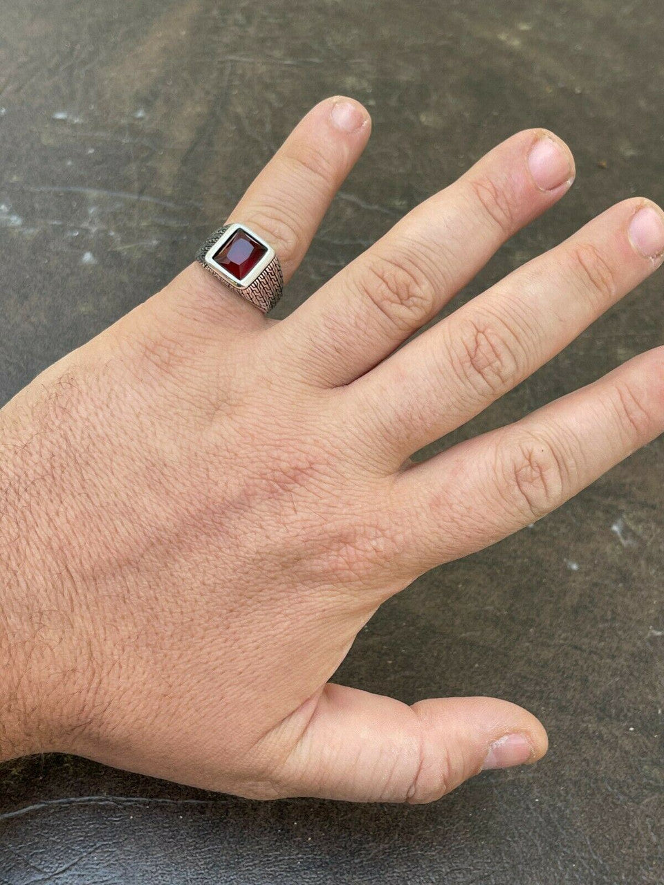 Mens Plain Real 925 Sterling Silver Ruby Red Stone Ring Size 7 8 9 10 11 12 13