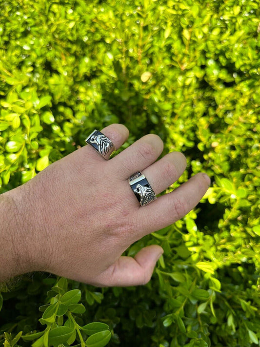Mens Real 925 Sterling Silver Natural Black Onyx Howling Wolf Signet Dog Ring