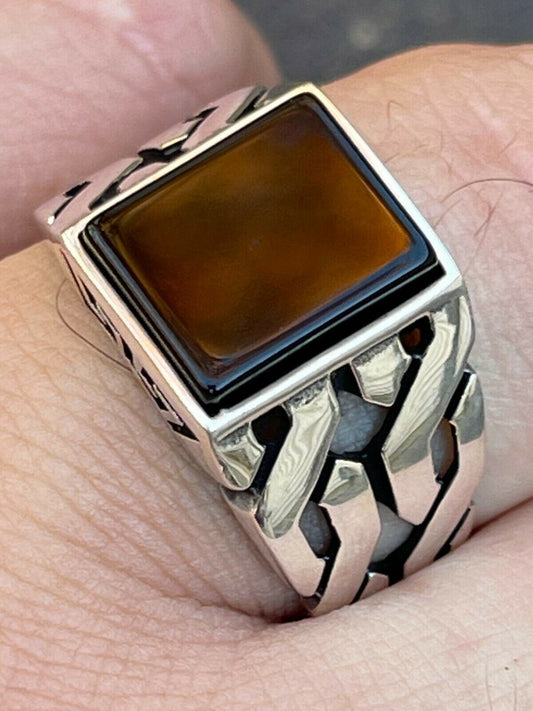Mens Real Solid 925 Sterling Silver Black Onyx Gem Stone Ring 7-13 Pinky Signet
