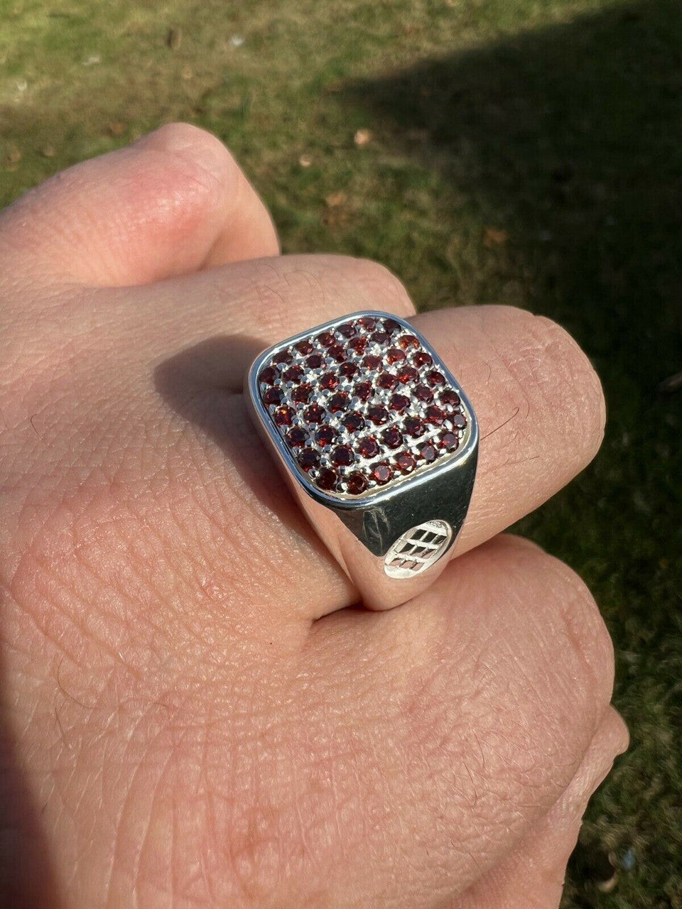 Mens Real Solid 925 Sterling Silver Iced Red Ruby Stone Ring Hip Hop Size 7-13