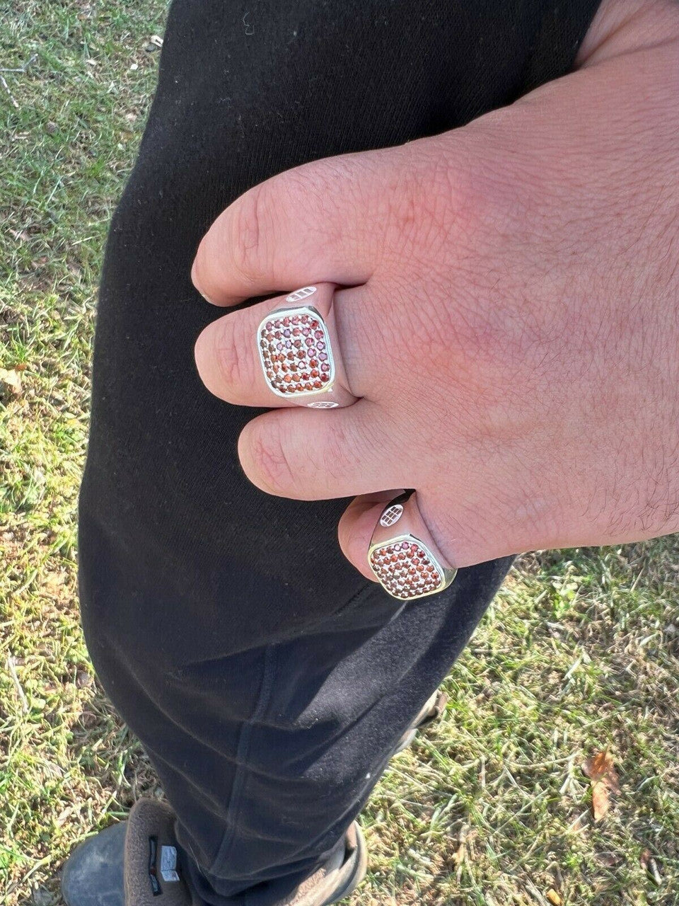 Mens Real Solid 925 Sterling Silver Iced Red Ruby Stone Ring Hip Hop Size 7-13