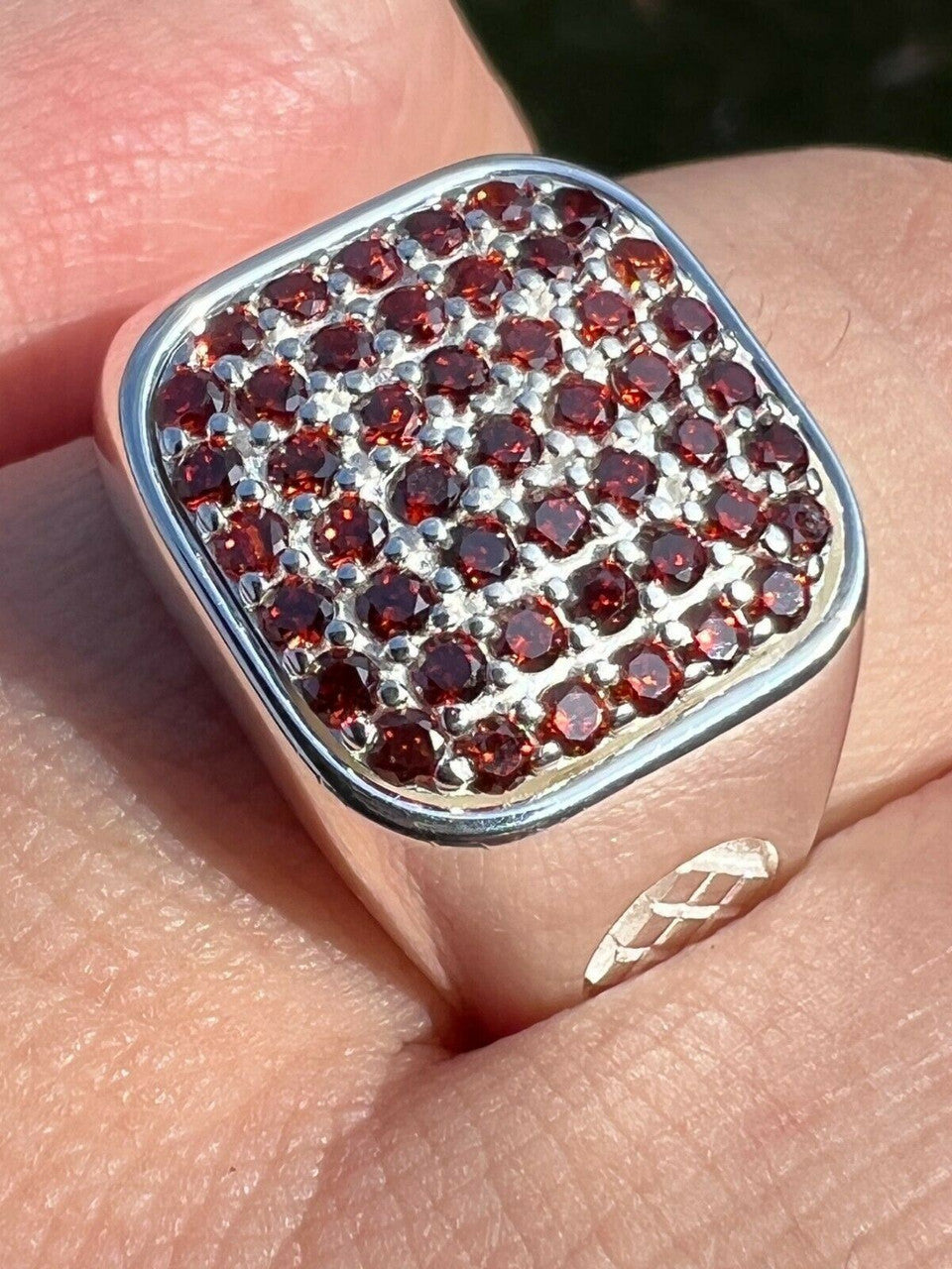 Mens Real Solid 925 Sterling Silver Iced Red Ruby Stone Ring Hip Hop Size 7-13