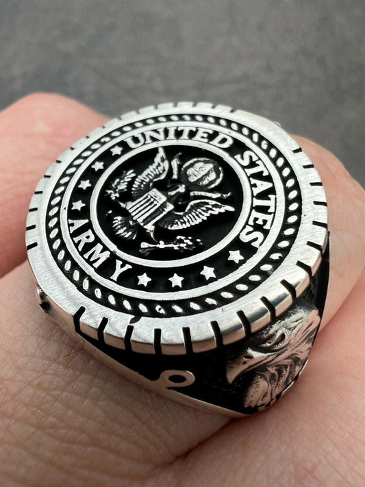 Mens Real Solid 925 Sterling Silver US Army Military Ring United States Sz 7-13