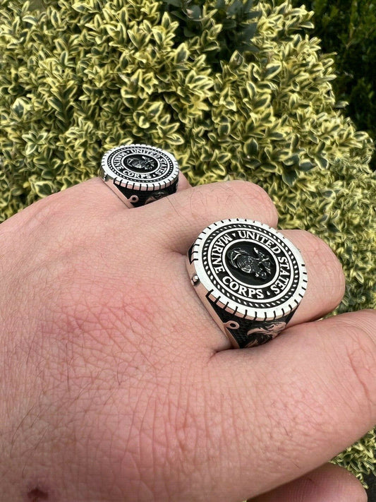 Mens Real Solid 925 Sterling Silver US Marine Corps Sempre Fi Ring Size 7-13