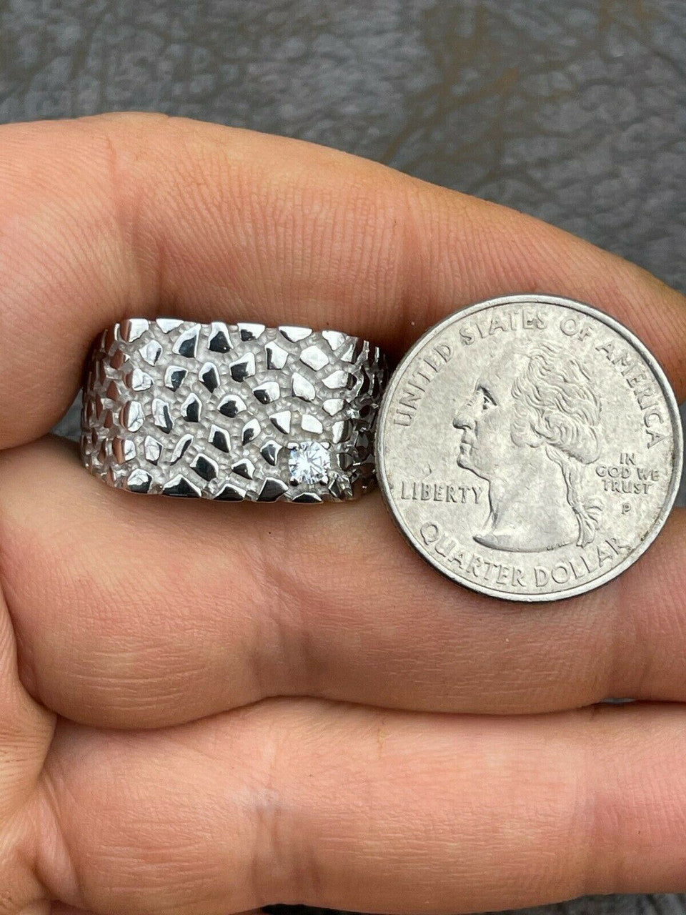Mens Real Solid Sterling Silver Nugget Ring Solitaire