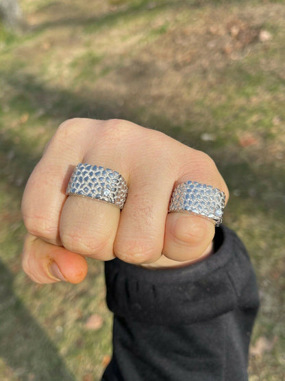 Mens Real Solid Sterling Silver Nugget Ring Solitaire