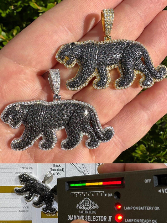 MOISSANITE 925 Silver/Gold Plated Iced Black Panther Jaguar Pendant Necklace