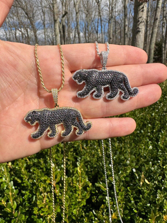 MOISSANITE 925 Silver/Gold Plated Iced Black Panther Jaguar Pendant Necklace