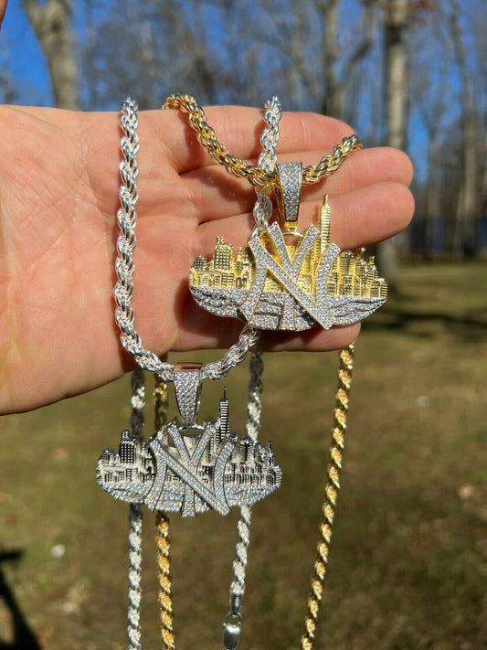 MOISSANITE Hip Hop New York NYC Skyline Pendant Icy Real 925 Silver Gold Plated