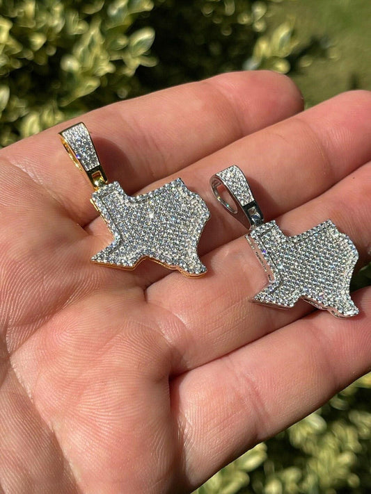 MOISSANITE Real 925 Silver / 14k Gold Hip Hop Texas State Shape Pendant Iced