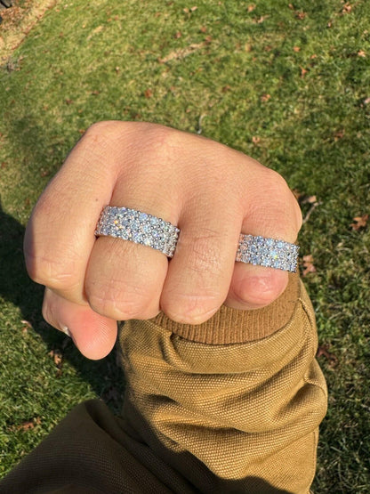 MOISSANITE Real 925 Silver Hip Hop Iced Honeycomb Set Eternity Band 9mm Ring